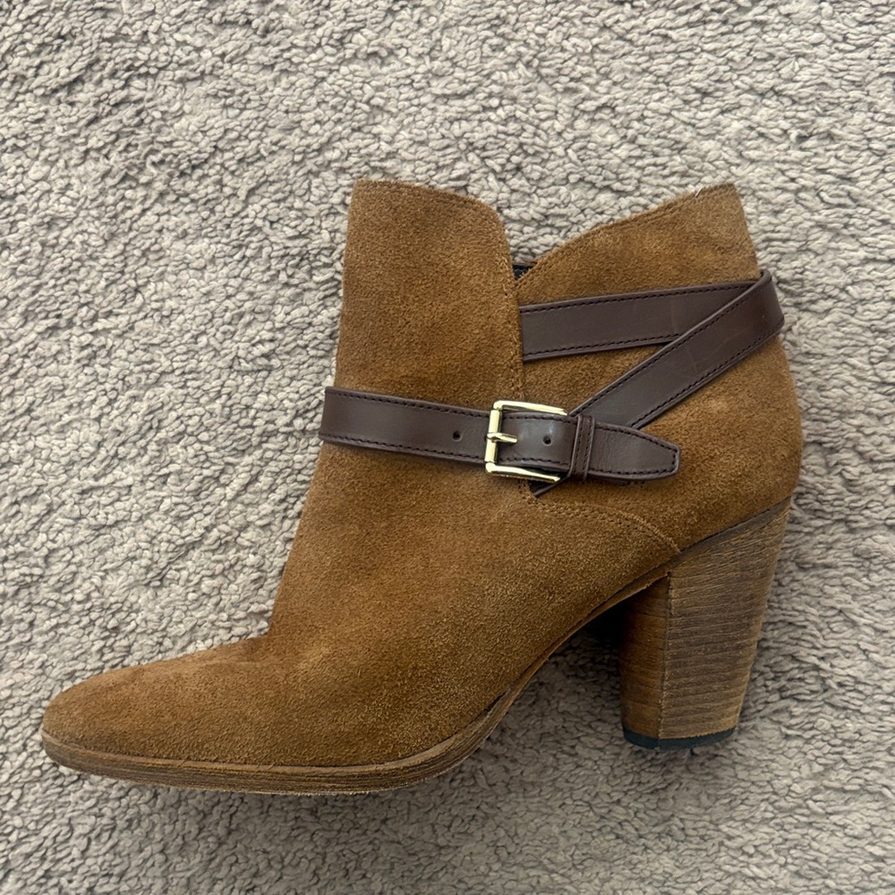 Cole Haan Tan Suede Ankle Booties with Brown Strap